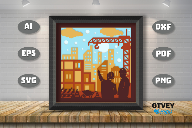 Construction Scene 3D Shadow Box Layered Papercut