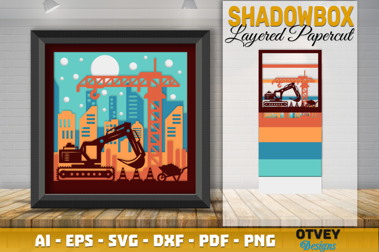 Construction Scene 3D Shadow Box Layered Papercut