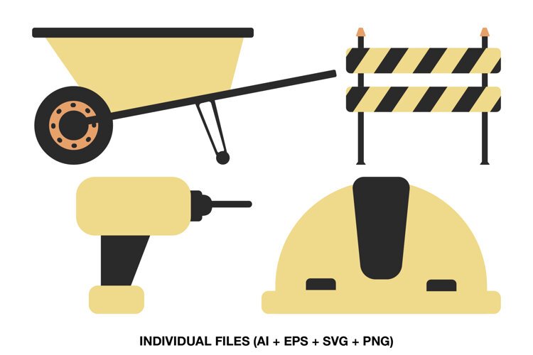 Construction tools clipart collection with four coordinated worksite designs