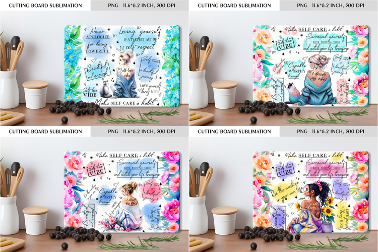Self Care Floral Cutting Board Sublimation Design