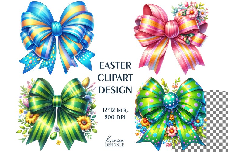 Watercolor Funny Bows with Bunny Ears| Easter Bow Clipart