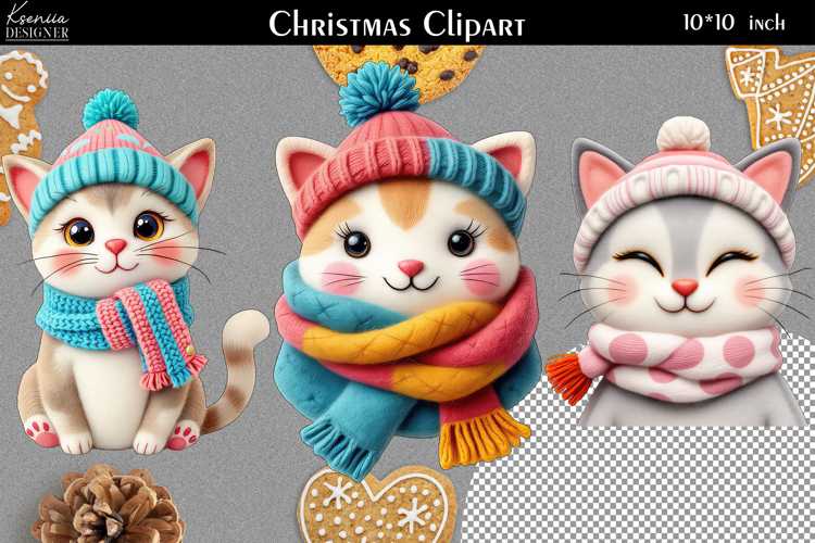 Cozy Christmas Felted Clipart Collection|Winter Knitted Art