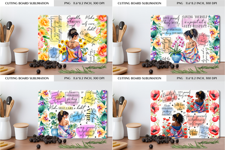 Self Care Floral Cutting Board Sublimation Design