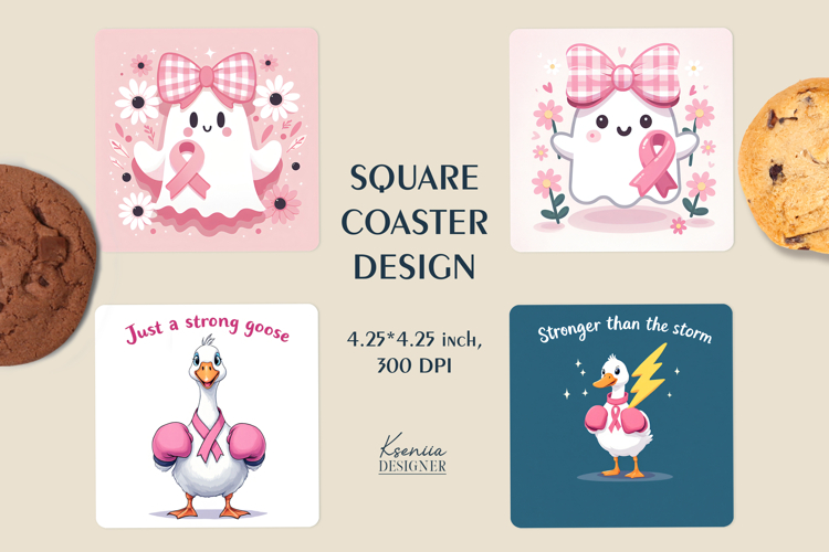 Pink Ghost Square Coaster|Goose| Breast Cancer Awarenes