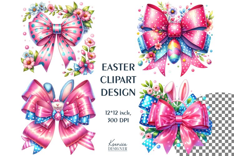 Watercolor Funny Bows with Bunny Ears| Easter Bow Clipart