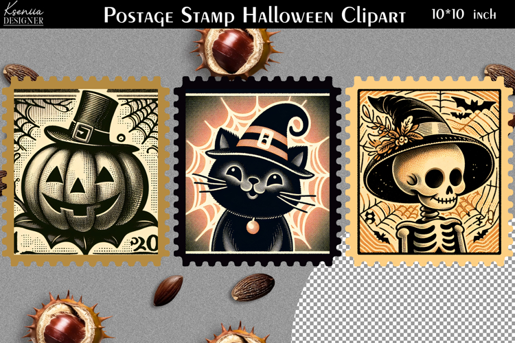 Vintage Postage Stamp Fall Halloween Clipart