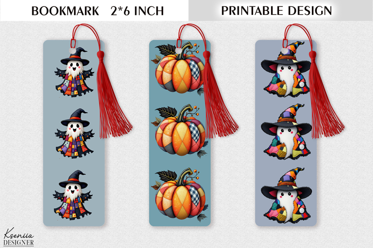 Printable Patchwork Ghost Bookmark Design - Cute Halloween