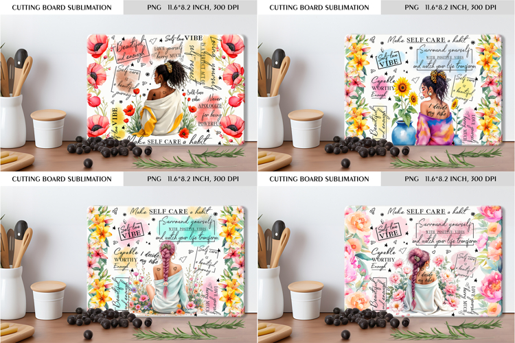 Self Care Floral Cutting Board Sublimation Design