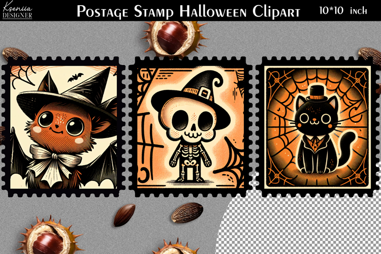 Vintage Postage Stamp Fall Halloween Clipart