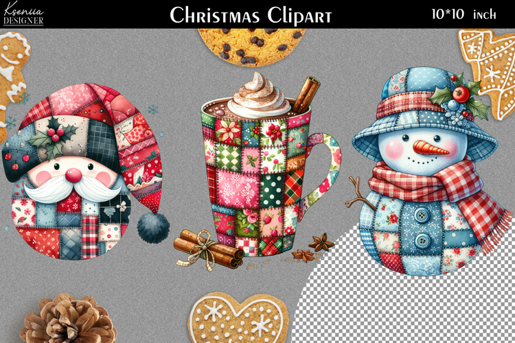 Patchwork Christmas Clipart|Quilted Christmas Design