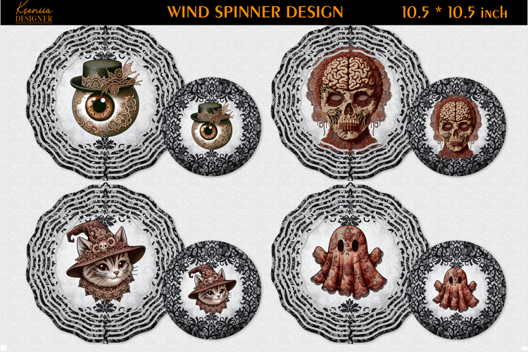 Halloween Lace Vintage Wind Spinner Sublimation Design example image 1