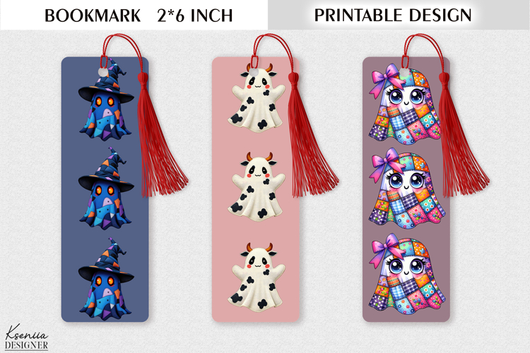 Printable Patchwork Ghost Bookmark Design - Cute Halloween