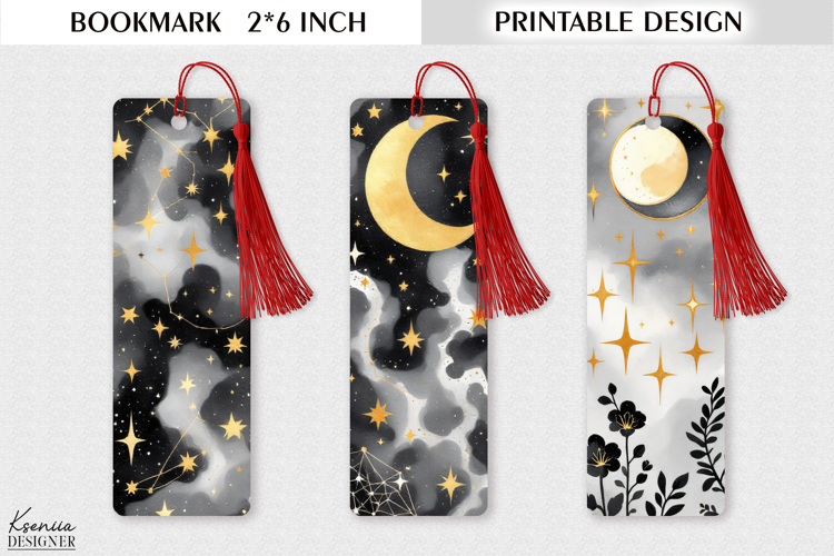 Golden Celestial Printable Bookmark | Mystic Tarot Design