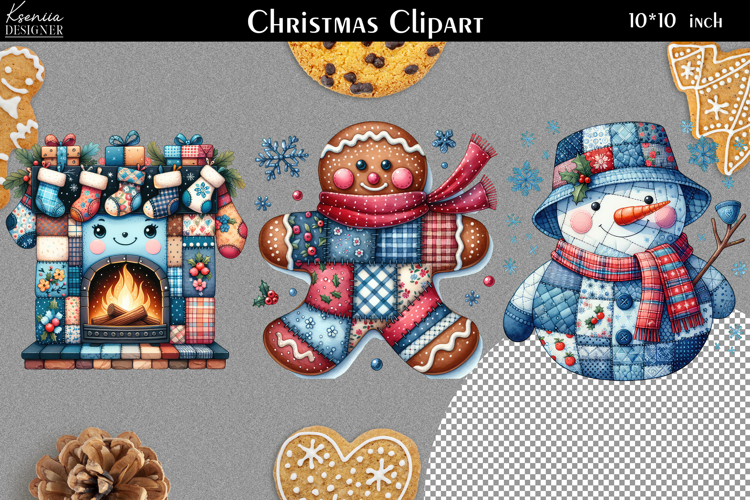 Patchwork Christmas Clipart|Quilted Christmas Design