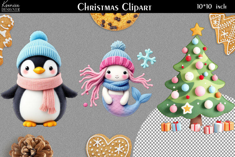 Cozy Christmas Felted Clipart Collection|Winter Knitted Art
