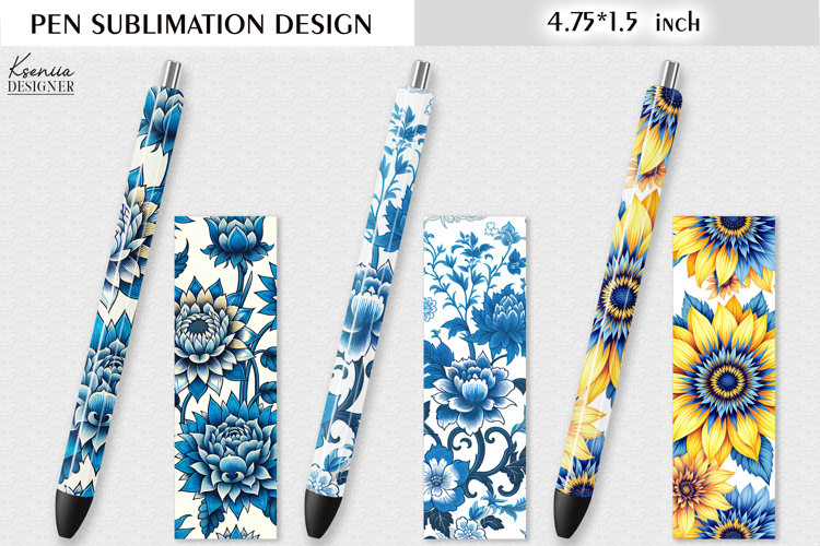 Blue Sunflower Pen Sublimation | Vintage Floral Design