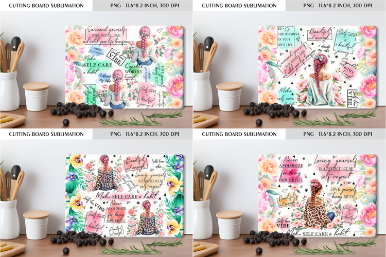 Self Care Floral Cutting Board Sublimation Design