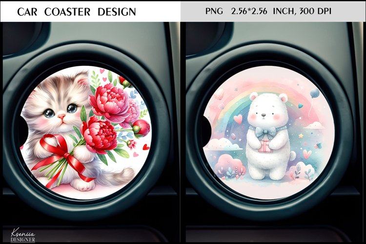 Cartoon Bear|Cat|Flower Animal Car Coaster Design example image 1