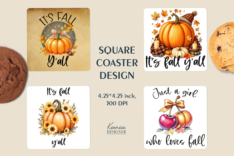 Fall Square Coaster|Cherry |Pumpkin Autumn Cozy Sublimation