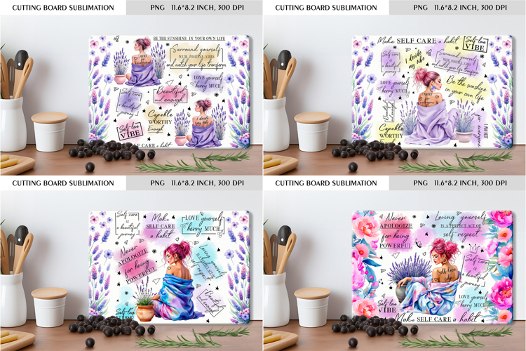 Self Care Floral Cutting Board Sublimation Design