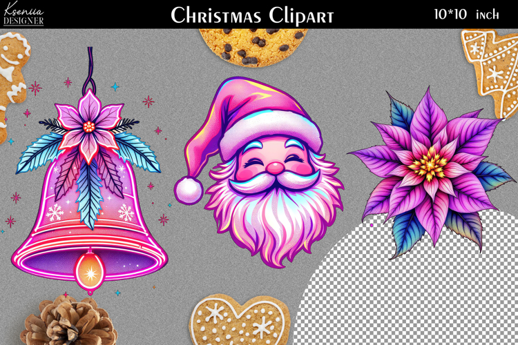 Iridescent Christmas Clipart|Neon Glitter Christmas Design