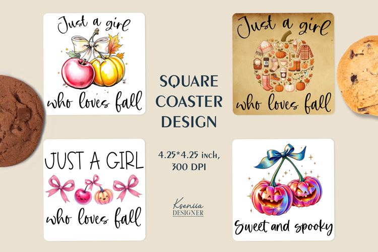Fall Square Coaster|Cherry |Pumpkin Autumn Cozy Sublimation