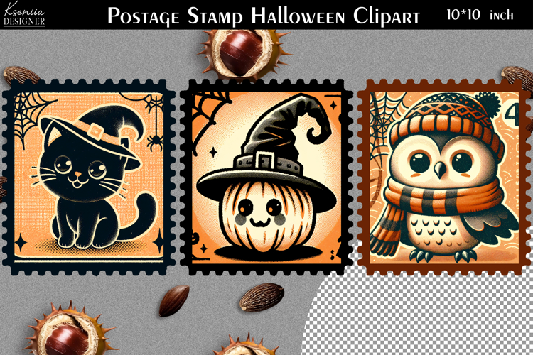 Vintage Postage Stamp Fall Halloween Clipart