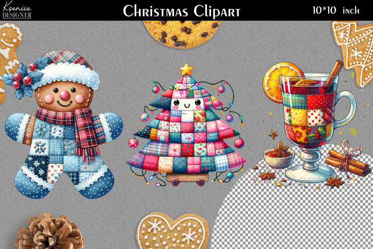 Patchwork Christmas Clipart|Quilted Christmas Design