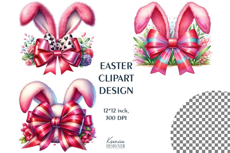 Watercolor Funny Bows with Bunny Ears| Easter Bow Clipart