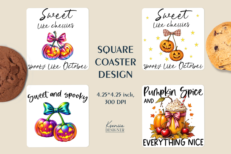 Fall Square Coaster|Cherry |Pumpkin Autumn Cozy Sublimation
