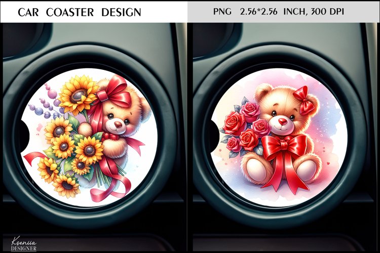 Teddy Bear|Flower Animal Car Coaster Design example image 1