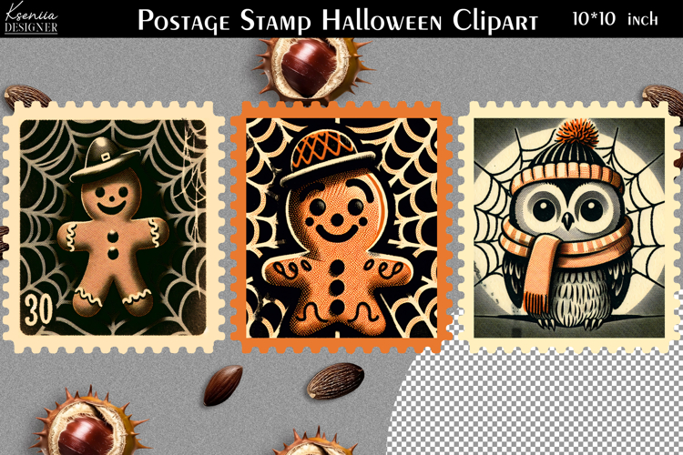 Vintage Postage Stamp Fall Halloween Clipart