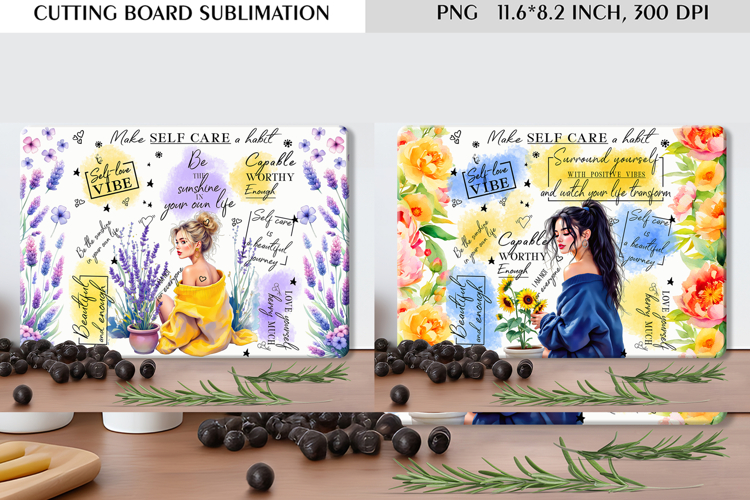 Self Care Floral Cutting Board Sublimation Design