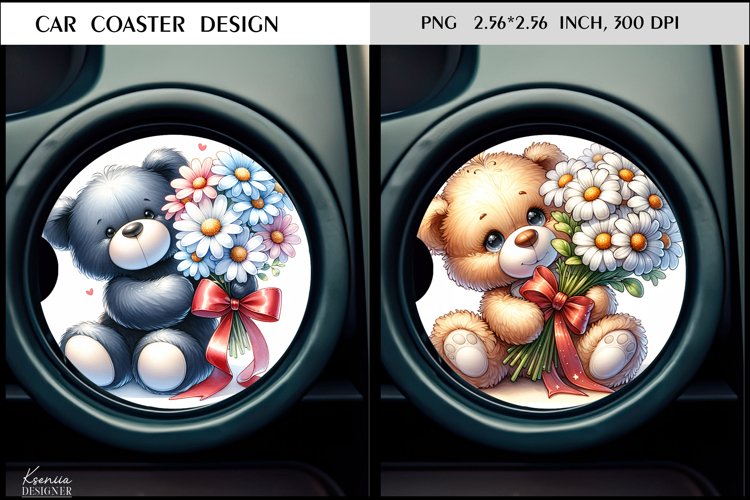 Teddy Bear|Flower Animal Car Coaster Design example image 1