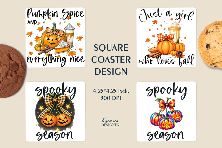 Fall Square Coaster|Cherry |Pumpkin Autumn Cozy Sublimation