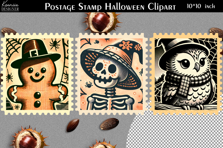 Vintage Postage Stamp Fall Halloween Clipart