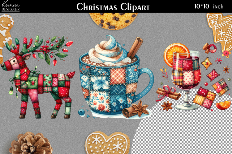 Patchwork Christmas Clipart|Quilted Christmas Design