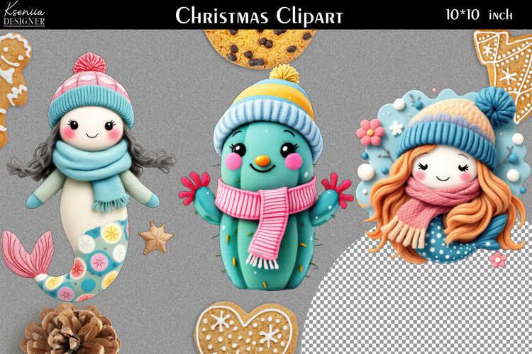 Cozy Christmas Felted Clipart Collection|Winter Knitted Art