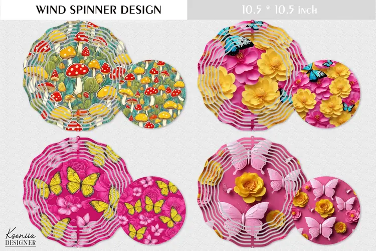 Yellow Mushroom And Pink Flowers Design| Wind Spinner