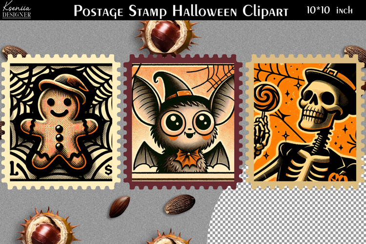 Vintage Postage Stamp Fall Halloween Clipart