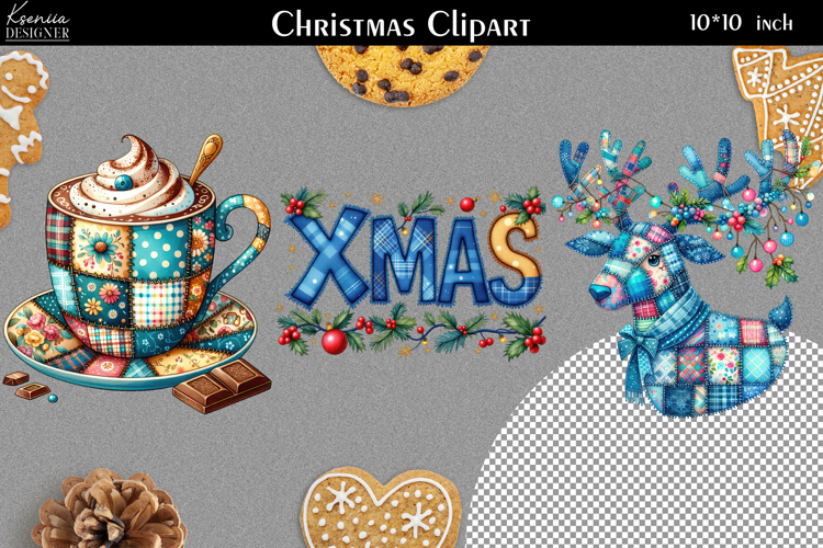 Patchwork Christmas Clipart|Quilted Christmas Design