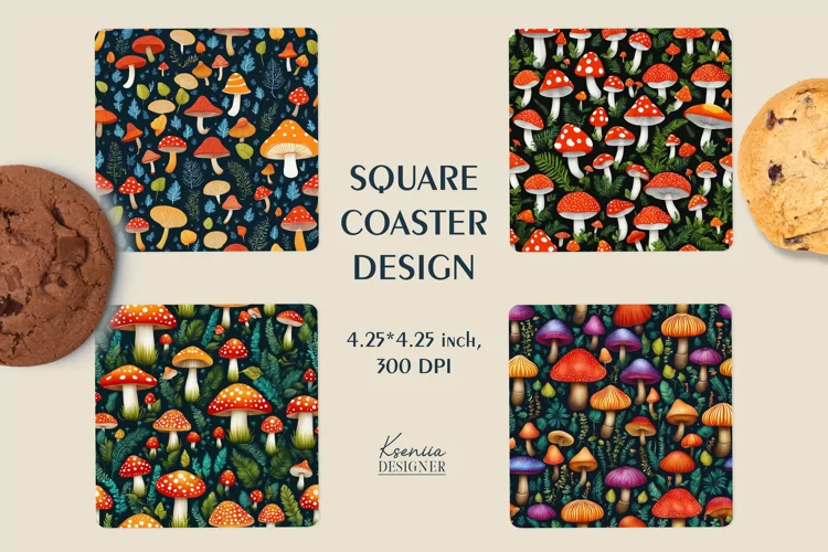 Mushroom Design| Forest Square Coaster Sublimation