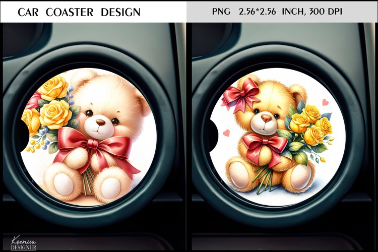 Teddy Bear|Flower Animal Car Coaster Design example image 1