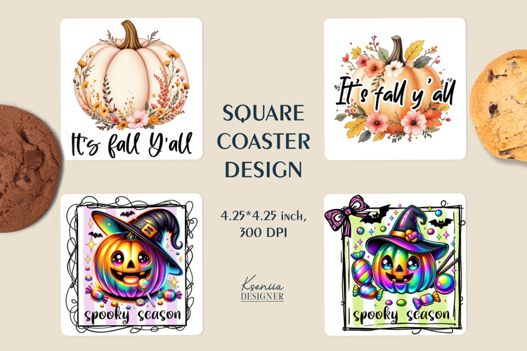 Fall Square Coaster|Neon Pumpkin|Halloween Cozy Sublimation