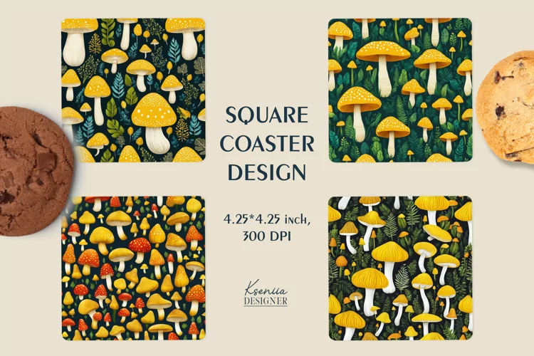 Mushroom Design| Forest Square Coaster Sublimation