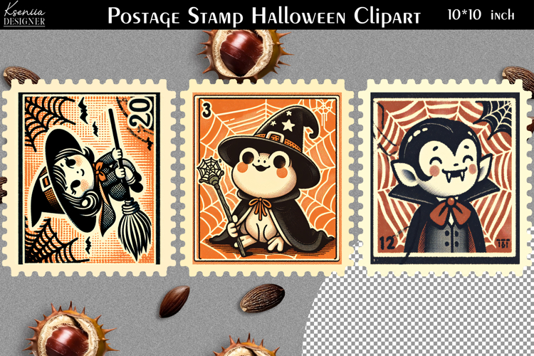 Vintage Postage Stamp Fall Halloween Clipart