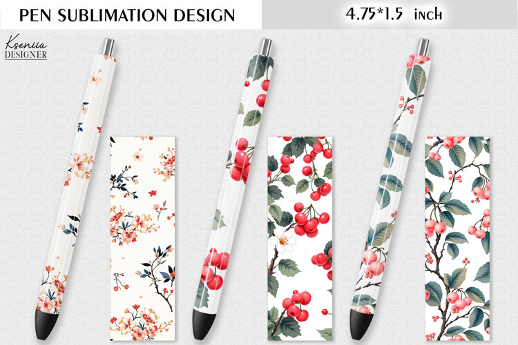 Berry and Wild Flower Pen Sublimation| Vintage Floral Design example image 1