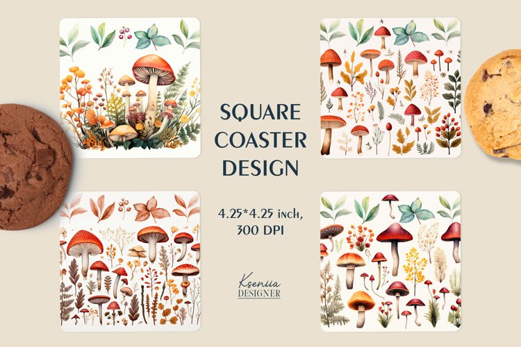 Mushroom Design| Forest Square Coaster Sublimation example image 1