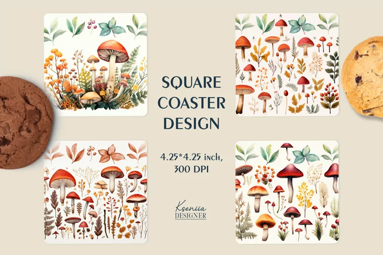 Mushroom Design| Forest Square Coaster Sublimation