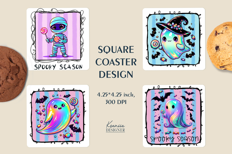 Spooky Season Square Coaster|Iridescent Halloween Ghost